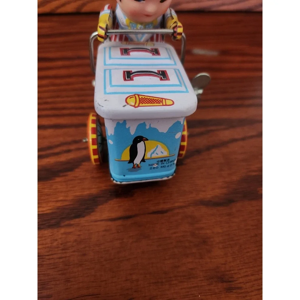 Vintage Retro Tin Litho‎ Wind-Up Ice Cream Bicycle Man-  Runs Great